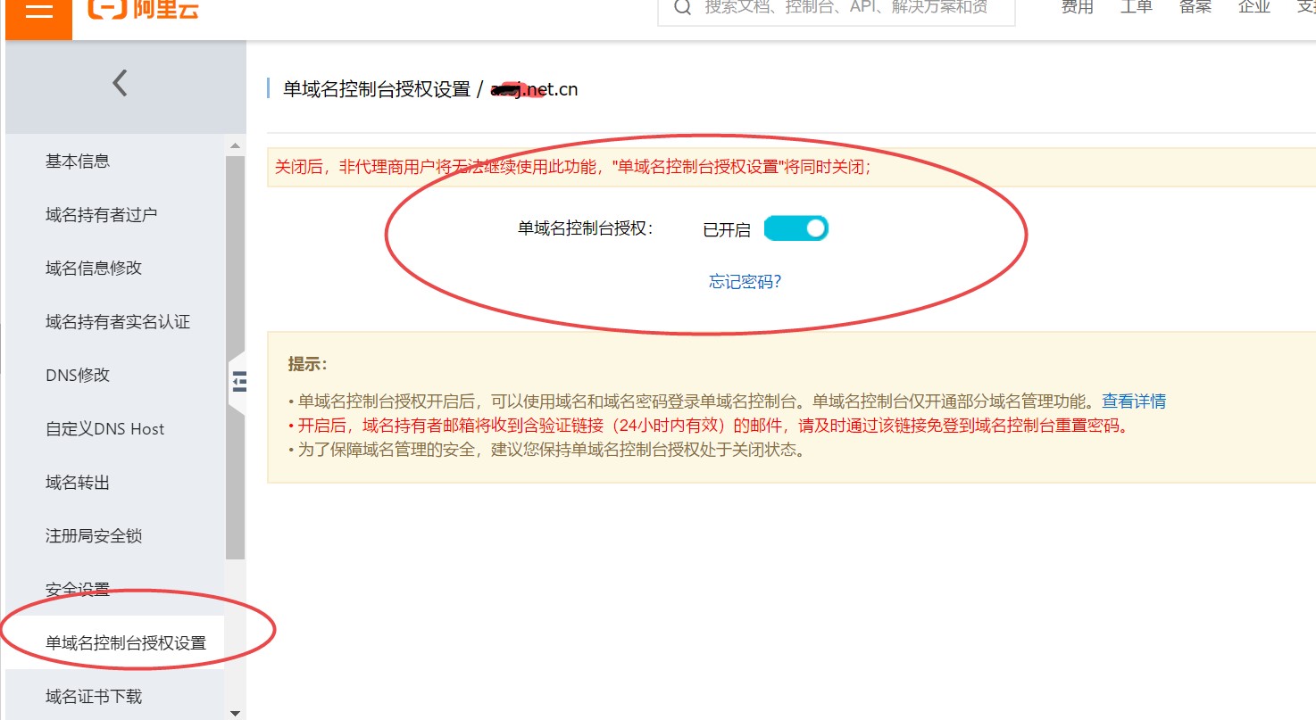 单域名控制台授权